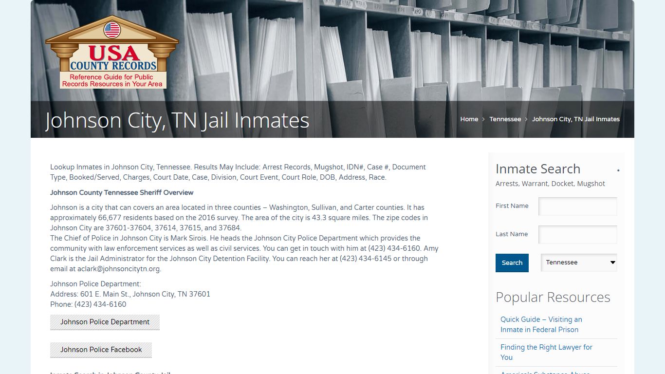 Johnson City, TN Jail Inmates | Name Search - USA County Records