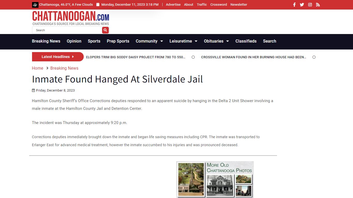 Inmate Found Hanged At Silverdale Jail - Chattanoogan.com